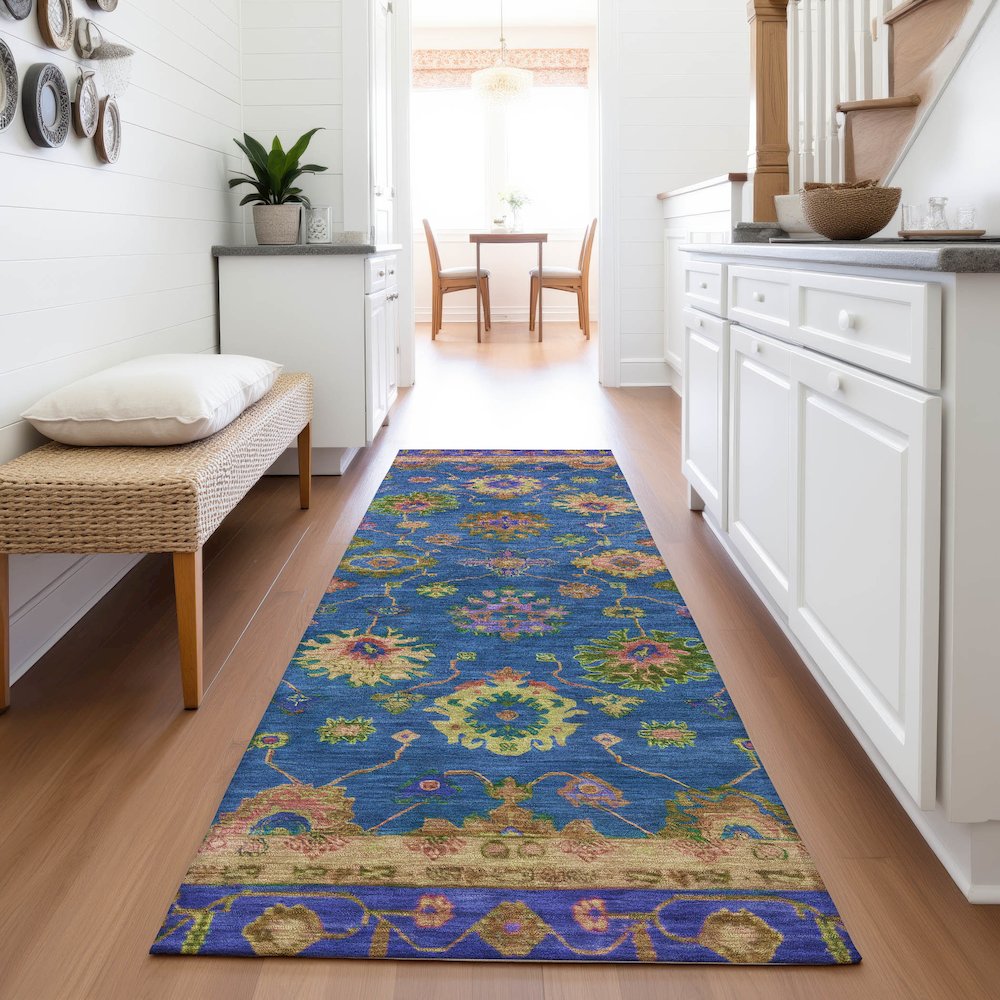Machine Washable Indoor/Outdoor Chantille ACN2046 Blue 2'3" x 7'6" Runner Rug. Picture 5