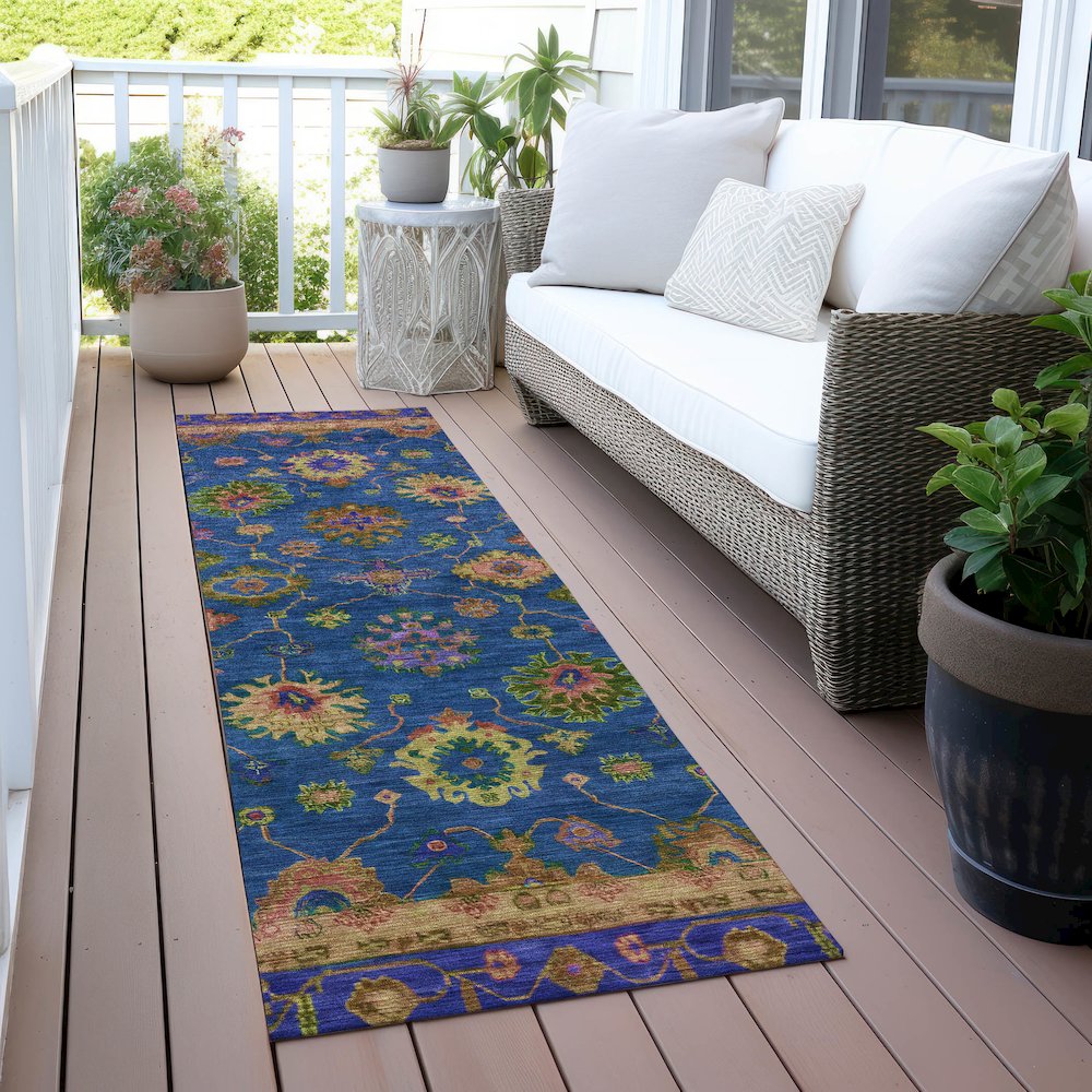 Machine Washable Indoor/Outdoor Chantille ACN2046 Blue 2'3" x 7'6" Runner Rug. Picture 6