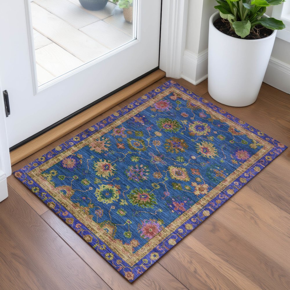 Machine Washable Indoor/Outdoor Chantille ACN2046 Blue 1'8" x 2'6" Rug. Picture 5