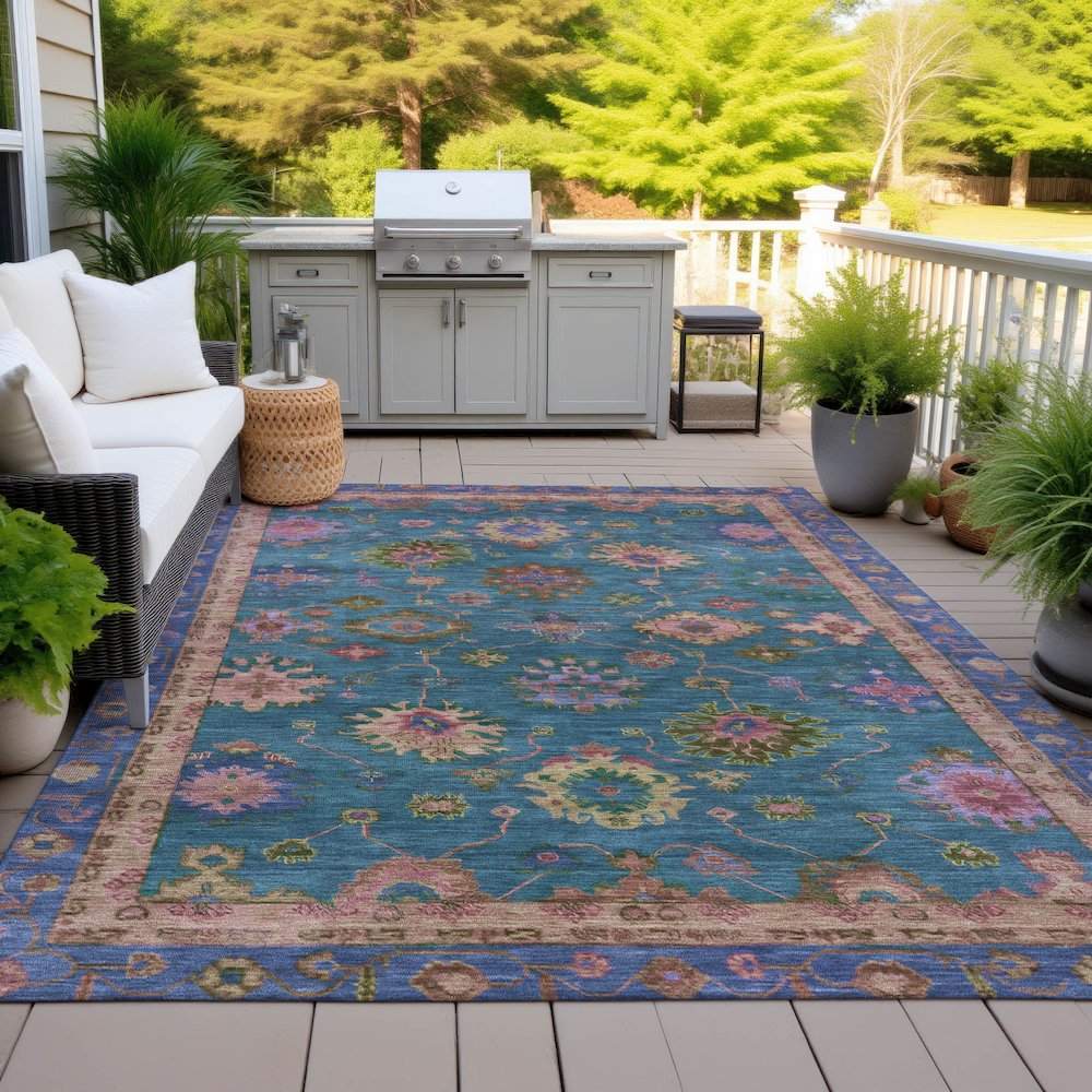 Machine Washable Indoor/Outdoor Chantille ACN2046 Teal 2'6" x 3'10" Rug. Picture 7