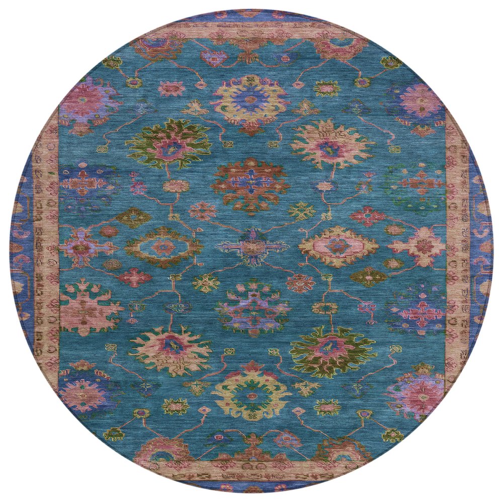 Machine Washable Indoor/Outdoor Chantille ACN2046 Teal 8' x 8' Round Rug. Picture 1