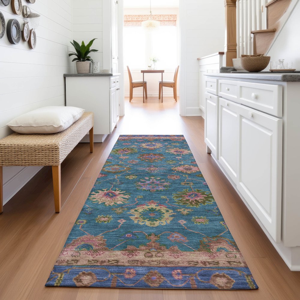 Machine Washable Indoor/Outdoor Chantille ACN2046 Teal 2'3" x 7'6" Runner Rug. Picture 5