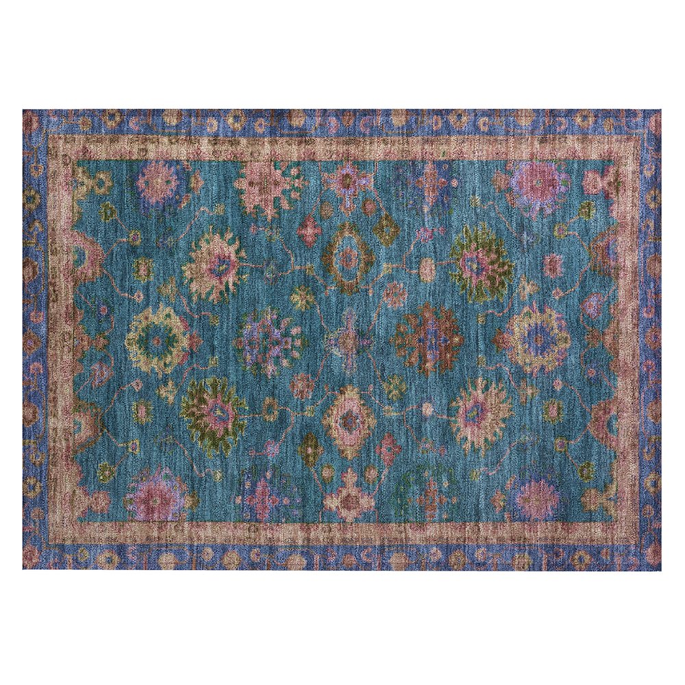 Machine Washable Indoor/Outdoor Chantille ACN2046 Teal 1'8" x 2'6" Rug. Picture 1