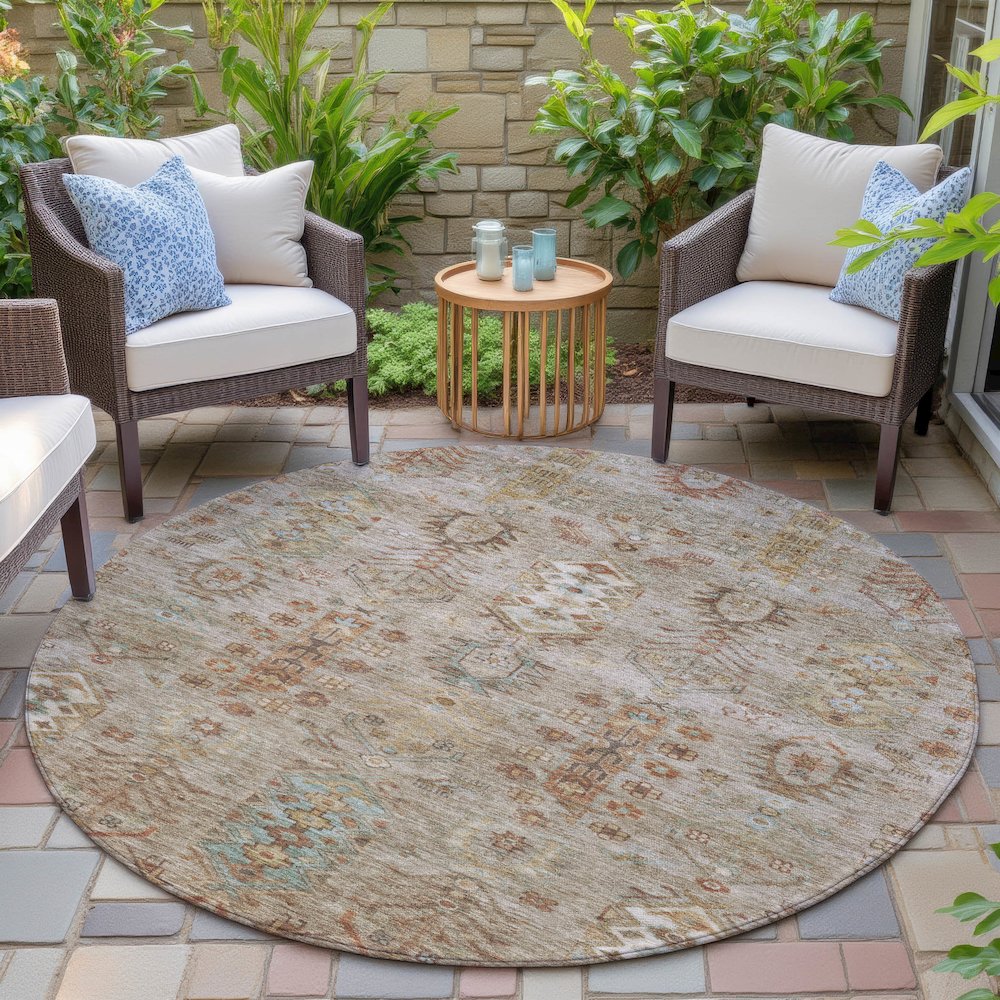 Machine Washable Indoor/Outdoor Chantille ACN2047 Beige 8' x 8' Round Rug. Picture 6