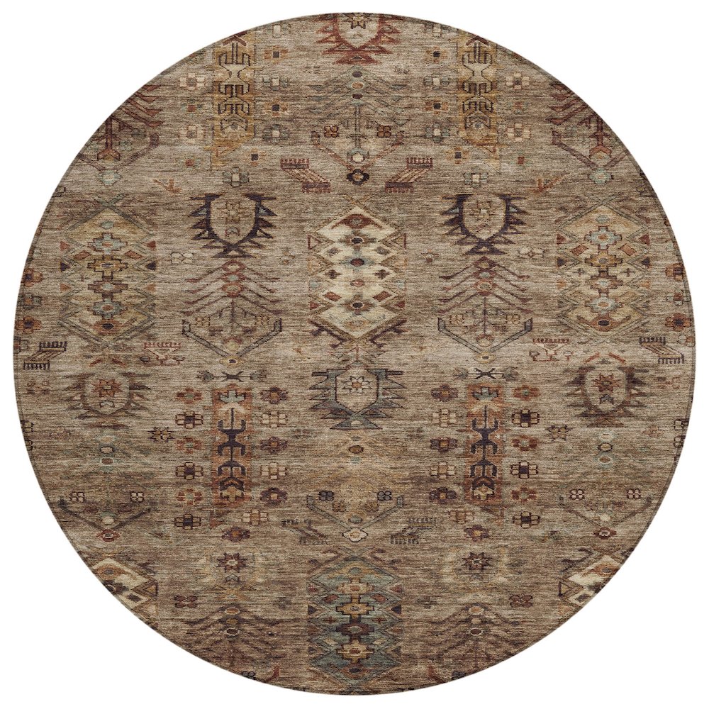 Machine Washable Indoor/Outdoor Chantille ACN2047 Brown 8' x 8' Round Rug. Picture 1