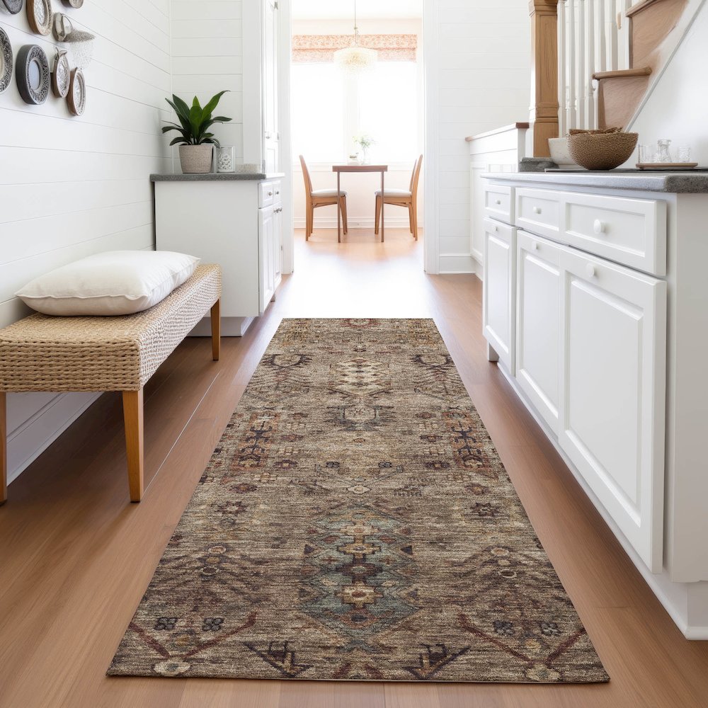 Machine Washable Indoor/Outdoor Chantille ACN2047 Brown 2'3" x 7'6" Runner Rug. Picture 5