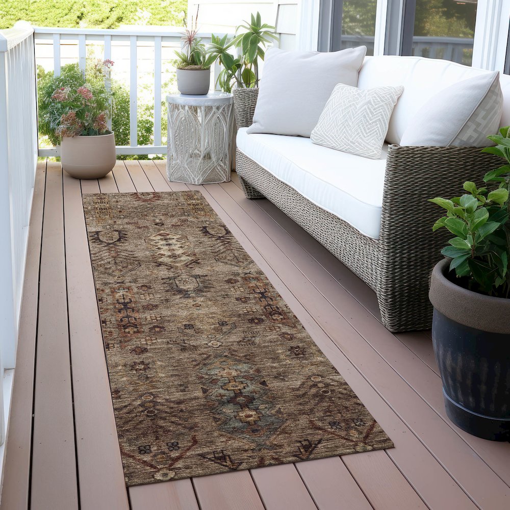 Machine Washable Indoor/Outdoor Chantille ACN2047 Brown 2'3" x 7'6" Runner Rug. Picture 6
