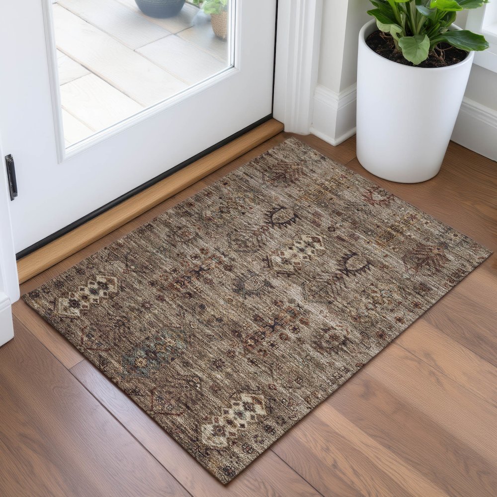 Machine Washable Indoor/Outdoor Chantille ACN2047 Brown 1'8" x 2'6" Rug. Picture 5