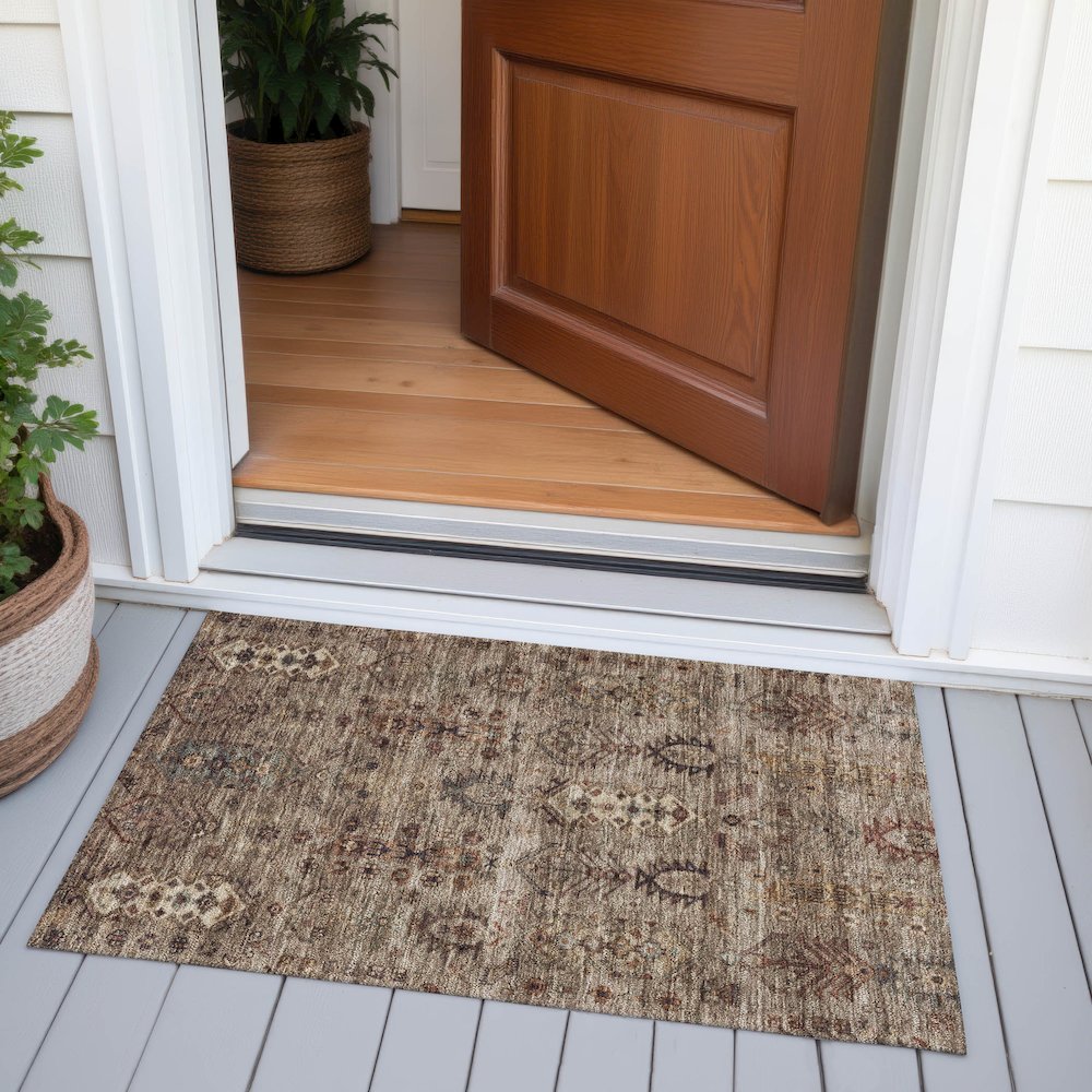 Machine Washable Indoor/Outdoor Chantille ACN2047 Brown 1'8" x 2'6" Rug. Picture 6