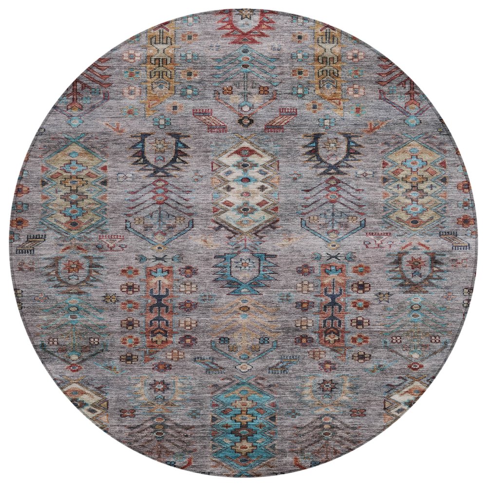 Machine Washable Indoor/Outdoor Chantille ACN2047 Gray 8' x 8' Round Rug. Picture 1