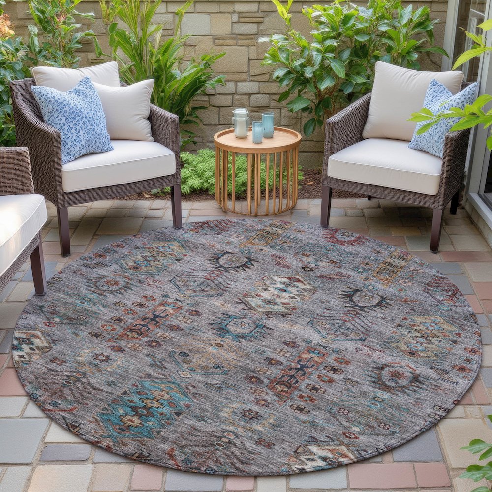 Machine Washable Indoor/Outdoor Chantille ACN2047 Gray 8' x 8' Round Rug. Picture 6