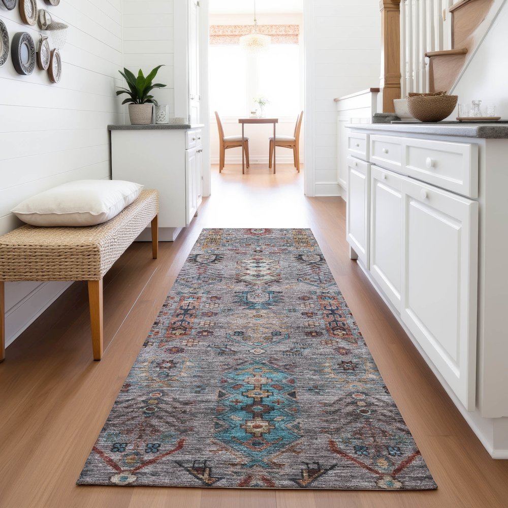 Machine Washable Indoor/Outdoor Chantille ACN2047 Gray 2'3" x 7'6" Runner Rug. Picture 5
