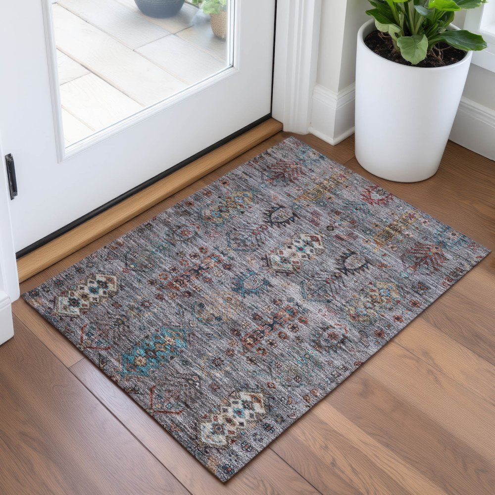Machine Washable Indoor/Outdoor Chantille ACN2047 Gray 1'8" x 2'6" Rug. Picture 5