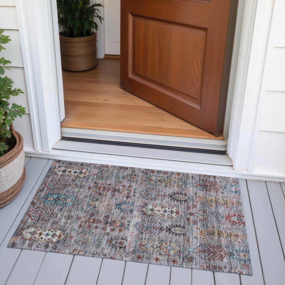 Machine Washable Indoor/Outdoor Chantille ACN2047 Gray 1'8" x 2'6" Rug. Picture 6