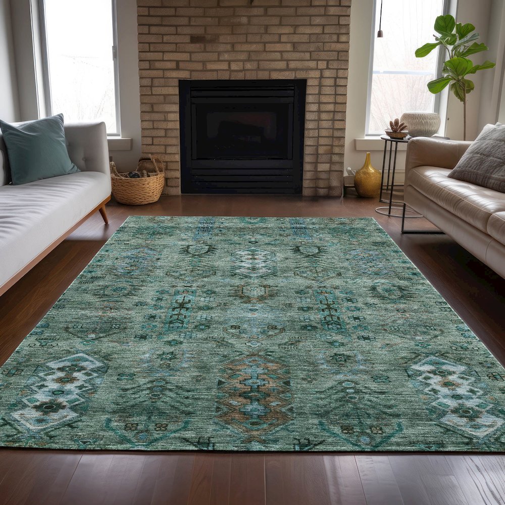 Machine Washable Indoor/Outdoor Chantille ACN2047 Green 2'6" x 3'10" Rug. Picture 6