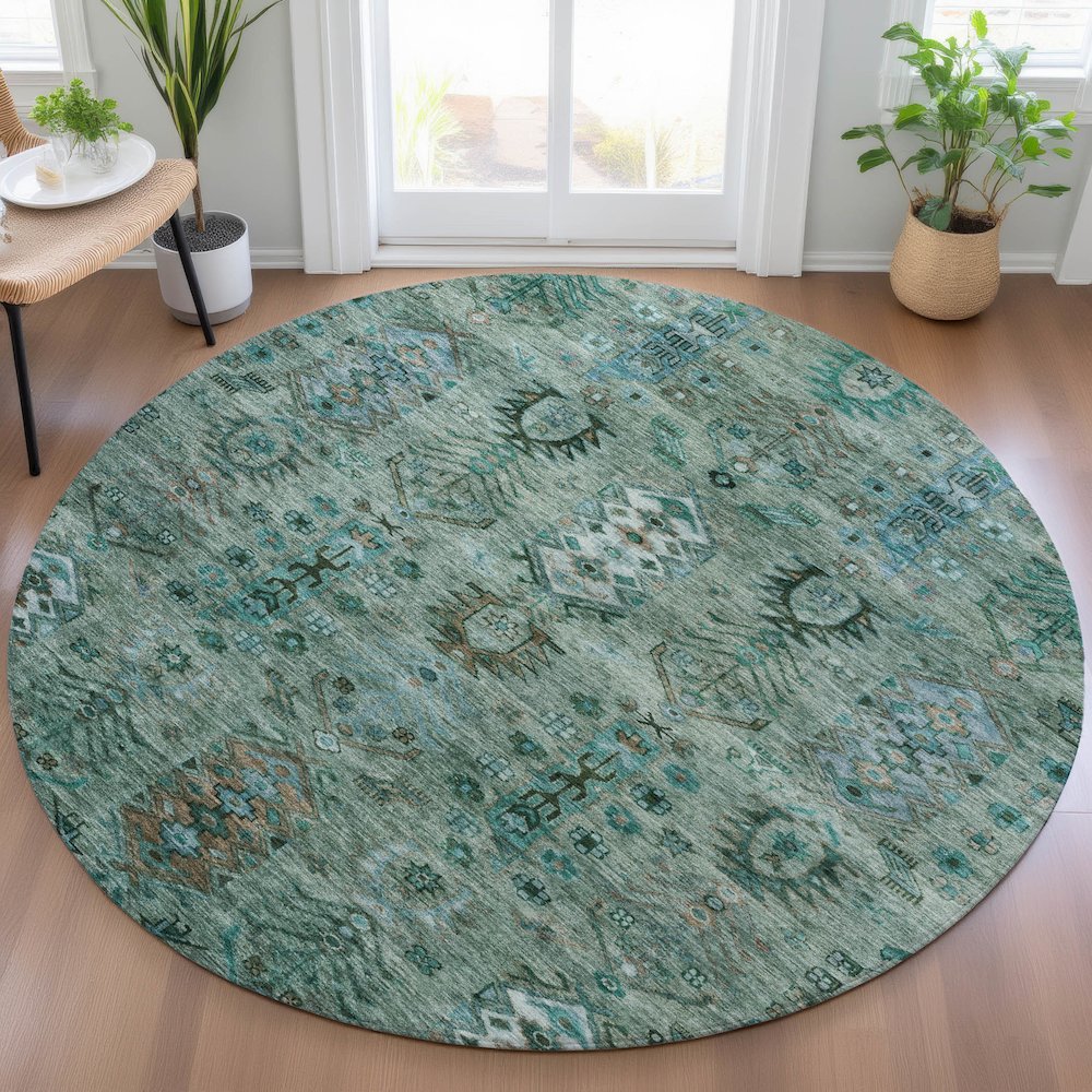 Machine Washable Indoor/Outdoor Chantille ACN2047 Green 8' x 8' Round Rug. Picture 5