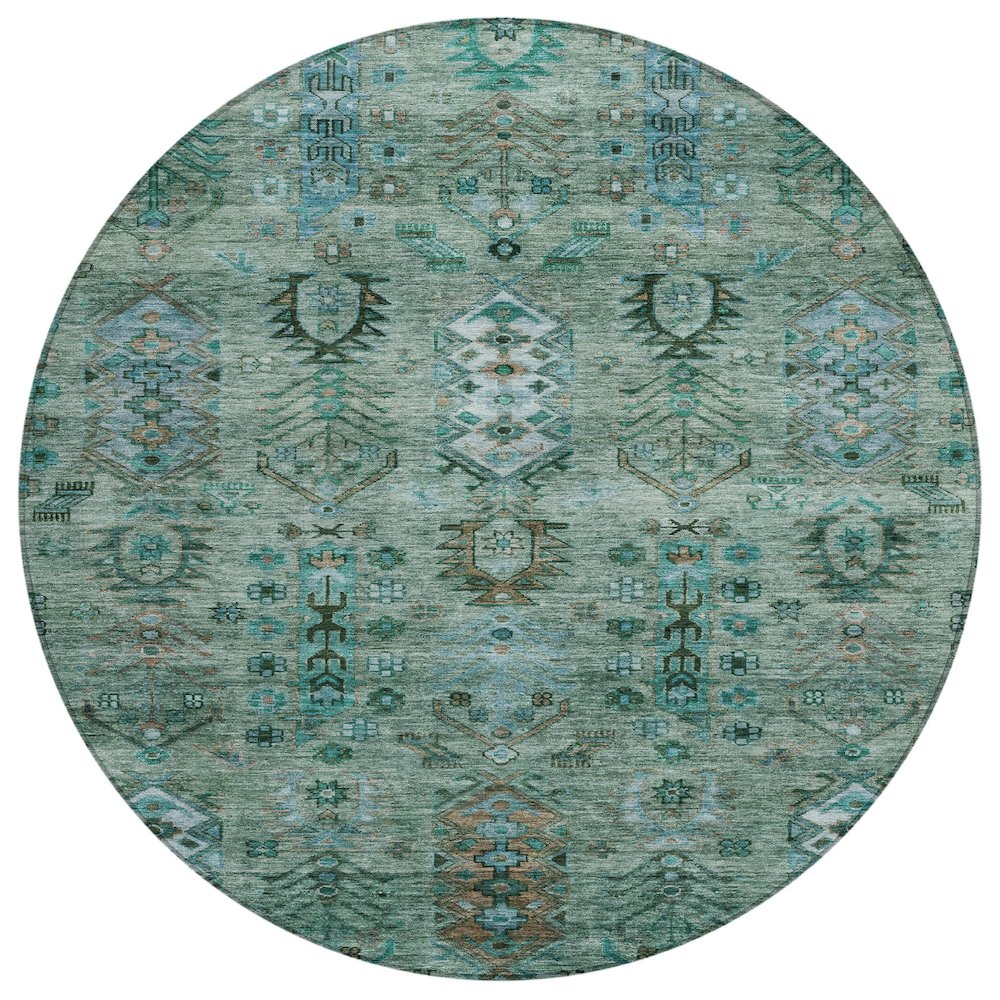 Machine Washable Indoor/Outdoor Chantille ACN2047 Green 8' x 8' Round Rug. Picture 1