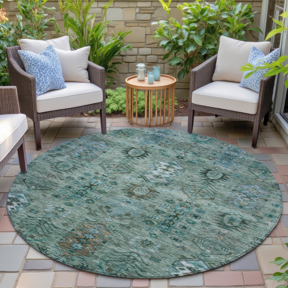 Machine Washable Indoor/Outdoor Chantille ACN2047 Green 8' x 8' Round Rug. Picture 6