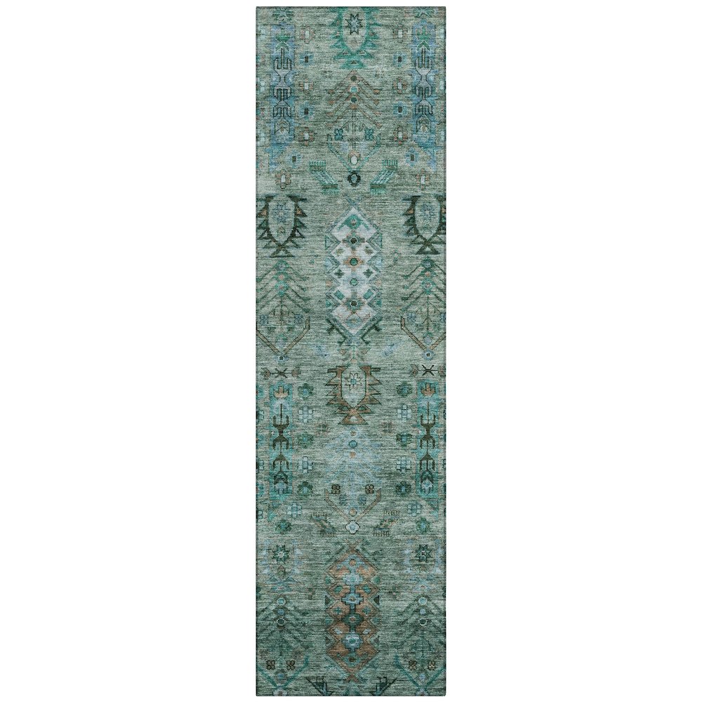 Machine Washable Indoor/Outdoor Chantille ACN2047 Green 2'3" x 7'6" Runner Rug. Picture 1