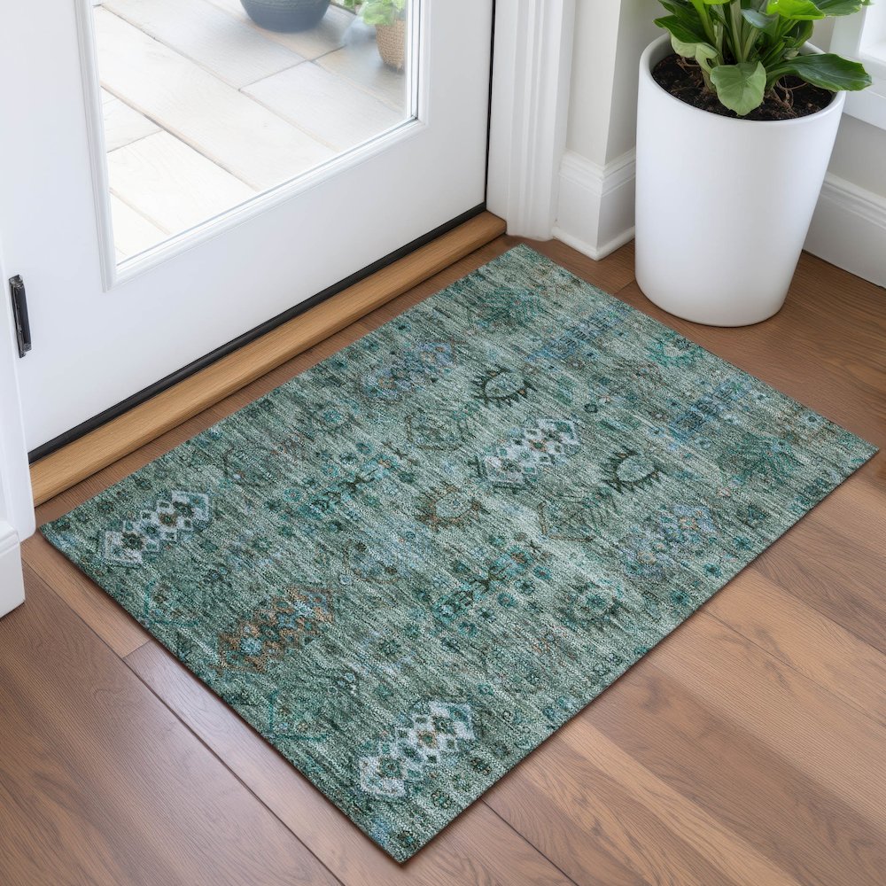Machine Washable Indoor/Outdoor Chantille ACN2047 Green 1'8" x 2'6" Rug. Picture 5