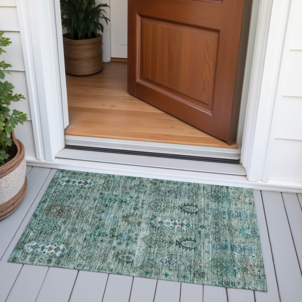 Machine Washable Indoor/Outdoor Chantille ACN2047 Green 1'8" x 2'6" Rug. Picture 6