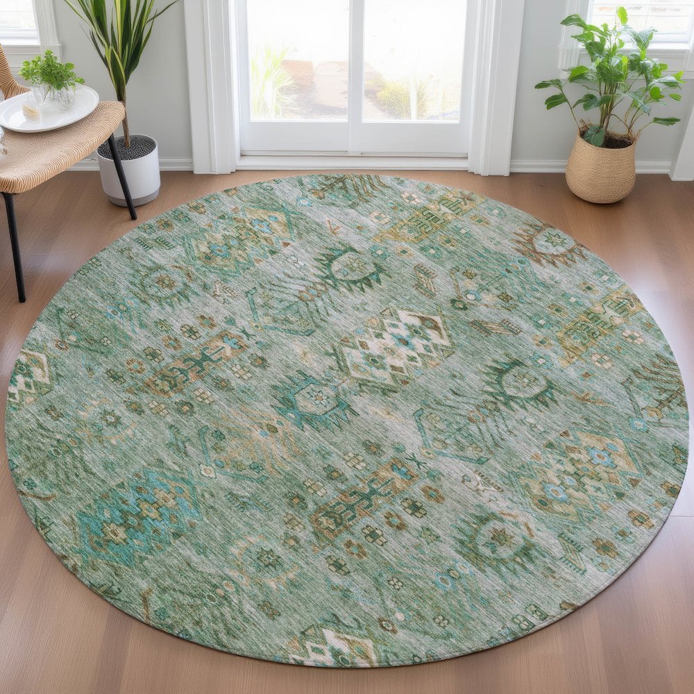 Machine Washable Indoor/Outdoor Chantille ACN2047 Sage 8' x 8' Round Rug. Picture 5