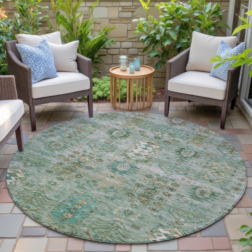 Machine Washable Indoor/Outdoor Chantille ACN2047 Sage 8' x 8' Round Rug. Picture 6