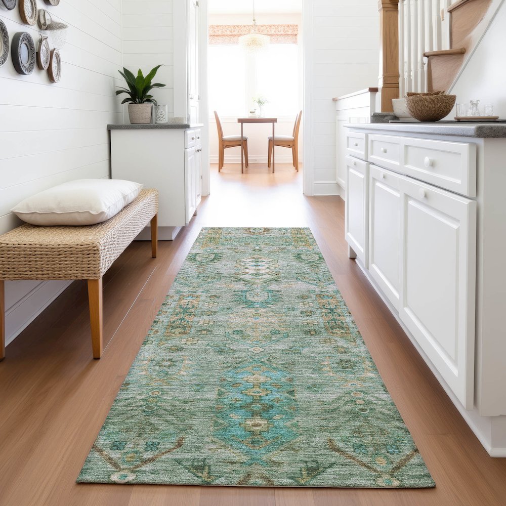 Machine Washable Indoor/Outdoor Chantille ACN2047 Sage 2'3" x 7'6" Runner Rug. Picture 5