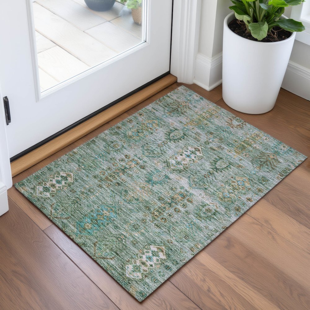 Machine Washable Indoor/Outdoor Chantille ACN2047 Sage 1'8" x 2'6" Rug. Picture 5