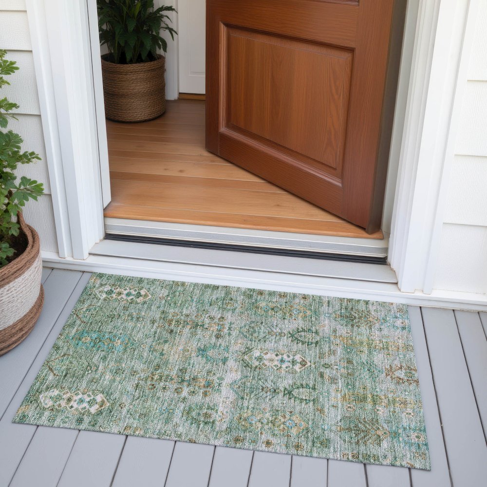 Machine Washable Indoor/Outdoor Chantille ACN2047 Sage 1'8" x 2'6" Rug. Picture 6