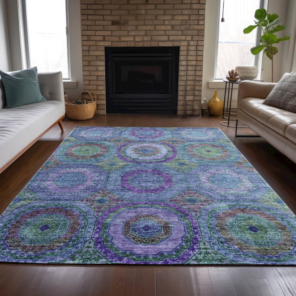 Machine Washable Indoor/Outdoor Chantille ACN2049 Blue 2'6" x 3'10" Rug. Picture 6