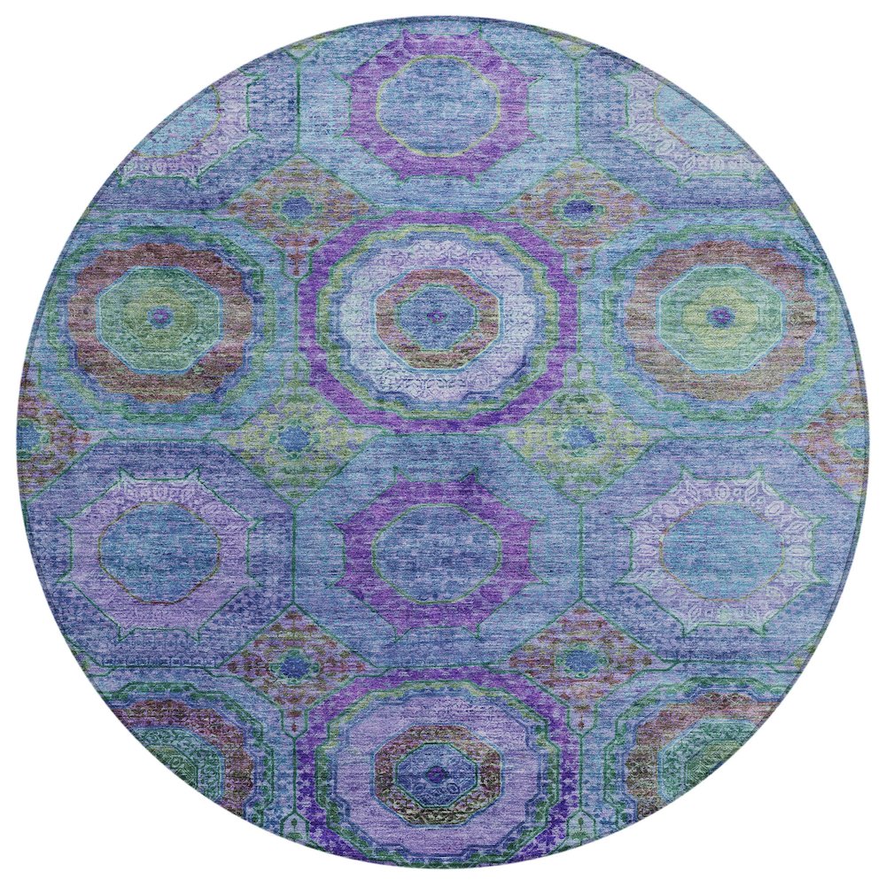 Machine Washable Indoor/Outdoor Chantille ACN2049 Blue 8' x 8' Round Rug. Picture 1