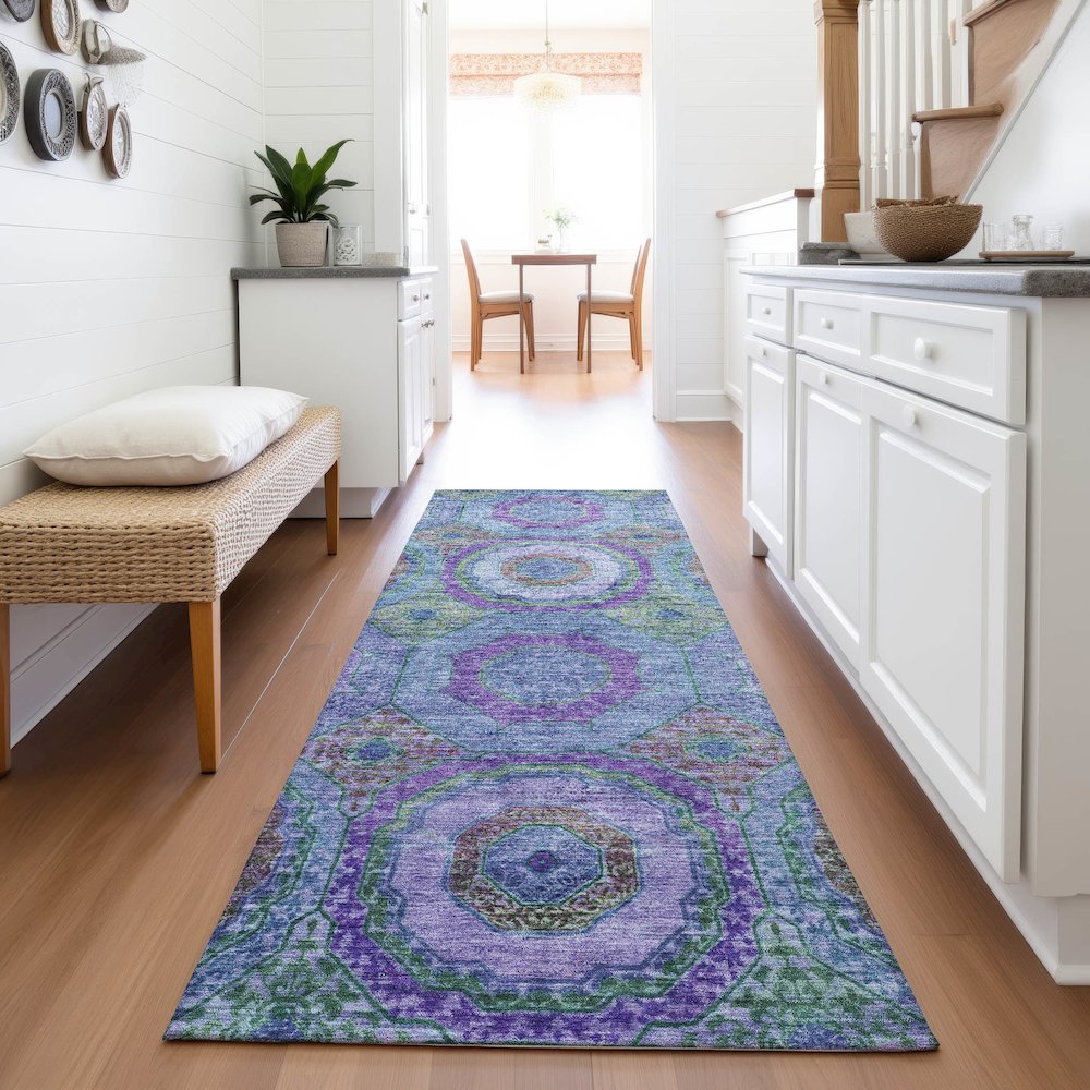 Machine Washable Indoor/Outdoor Chantille ACN2049 Blue 2'3" x 7'6" Runner Rug. Picture 5