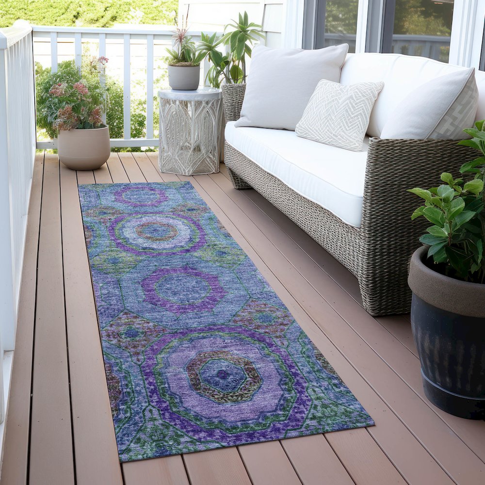 Machine Washable Indoor/Outdoor Chantille ACN2049 Blue 2'3" x 7'6" Runner Rug. Picture 6
