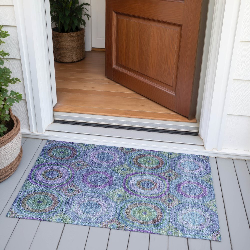 Machine Washable Indoor/Outdoor Chantille ACN2049 Blue 1'8" x 2'6" Rug. Picture 6