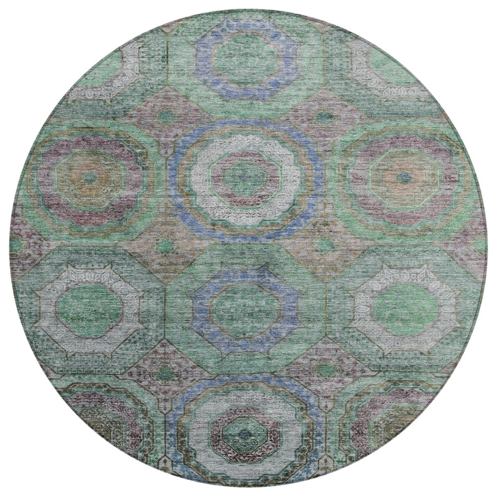 Machine Washable Indoor/Outdoor Chantille ACN2049 Green 8' x 8' Round Rug. Picture 1