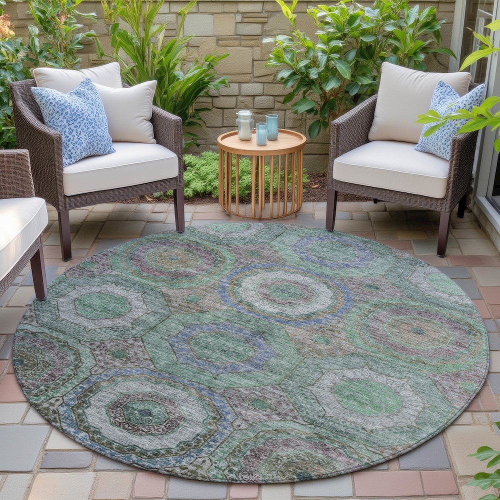 Machine Washable Indoor/Outdoor Chantille ACN2049 Green 8' x 8' Round Rug. Picture 6