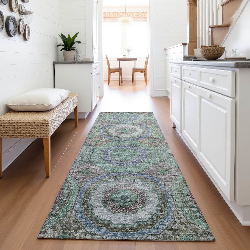 Machine Washable Indoor/Outdoor Chantille ACN2049 Green 2'3" x 7'6" Runner Rug. Picture 5