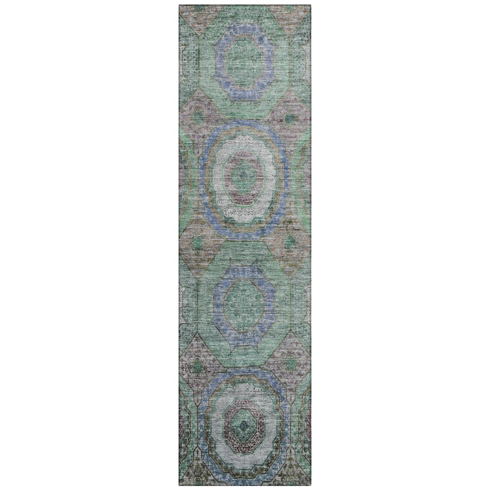 Machine Washable Indoor/Outdoor Chantille ACN2049 Green 2'3" x 7'6" Runner Rug. Picture 1