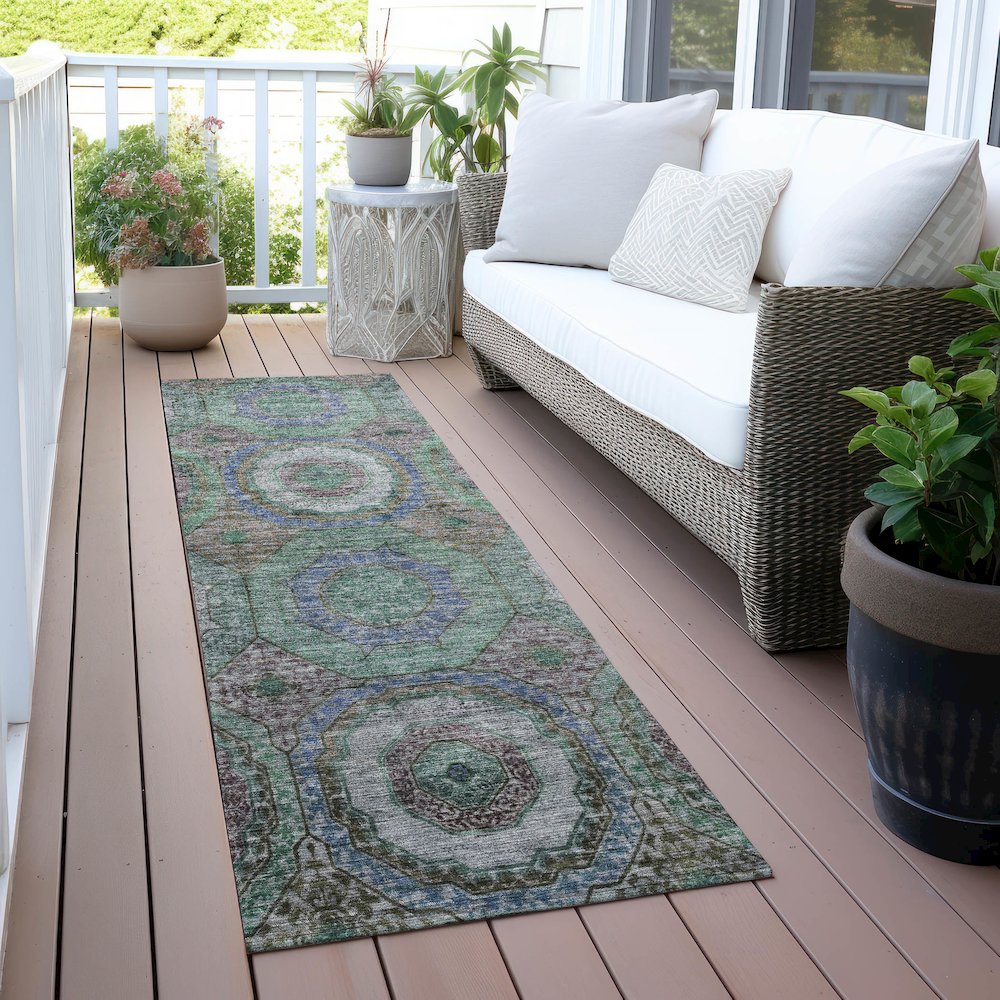 Machine Washable Indoor/Outdoor Chantille ACN2049 Green 2'3" x 7'6" Runner Rug. Picture 6