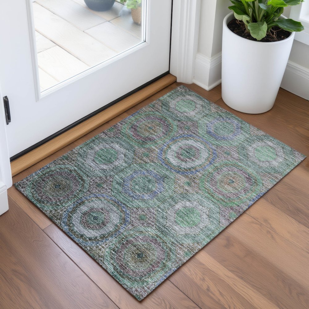 Machine Washable Indoor/Outdoor Chantille ACN2049 Green 1'8" x 2'6" Rug. Picture 5