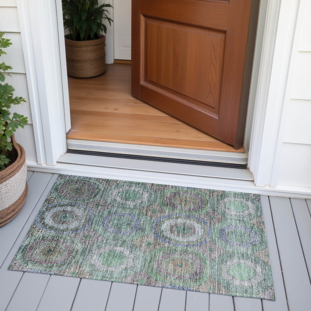Machine Washable Indoor/Outdoor Chantille ACN2049 Green 1'8" x 2'6" Rug. Picture 6