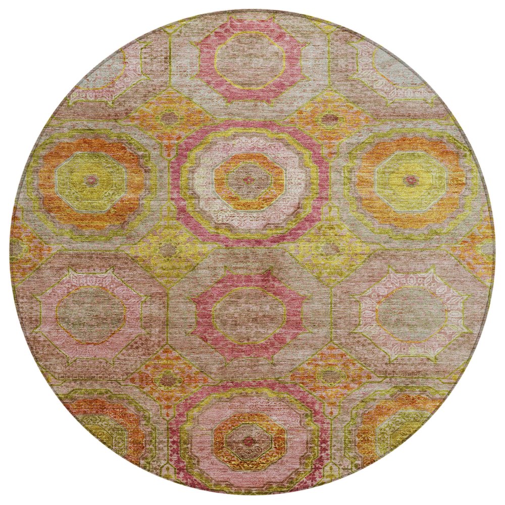 Machine Washable Indoor/Outdoor Chantille ACN2049 Orange 8' x 8' Round Rug. Picture 1