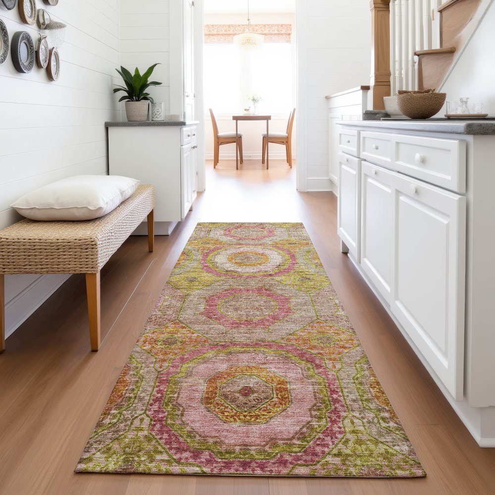 Machine Washable Indoor/Outdoor Chantille ACN2049 Orange 2'3" x 7'6" Runner Rug. Picture 5