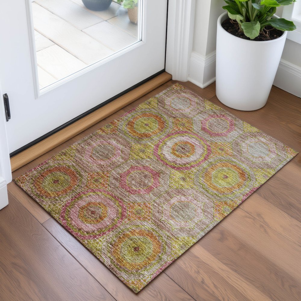 Machine Washable Indoor/Outdoor Chantille ACN2049 Orange 1'8" x 2'6" Rug. Picture 5