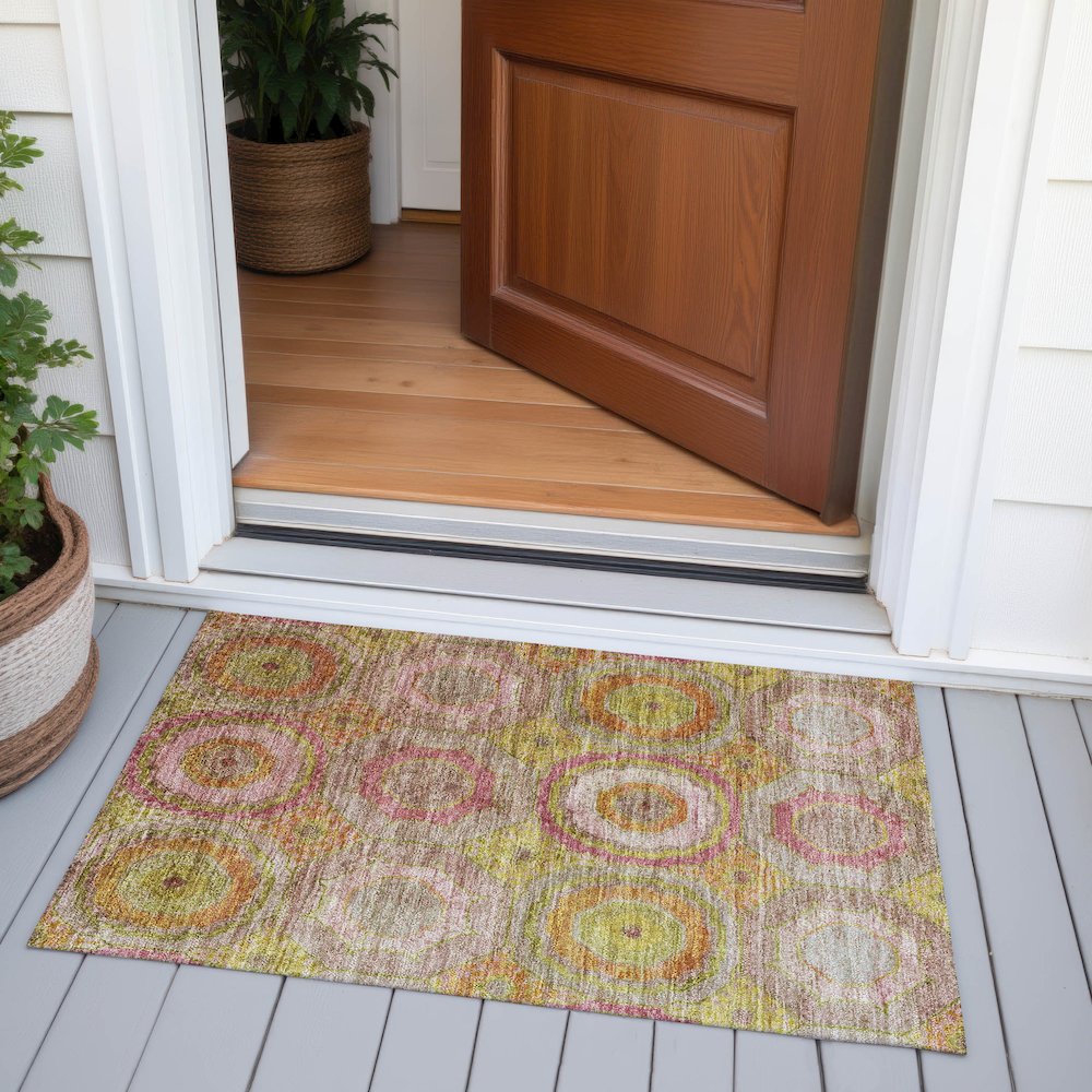 Machine Washable Indoor/Outdoor Chantille ACN2049 Orange 1'8" x 2'6" Rug. Picture 6