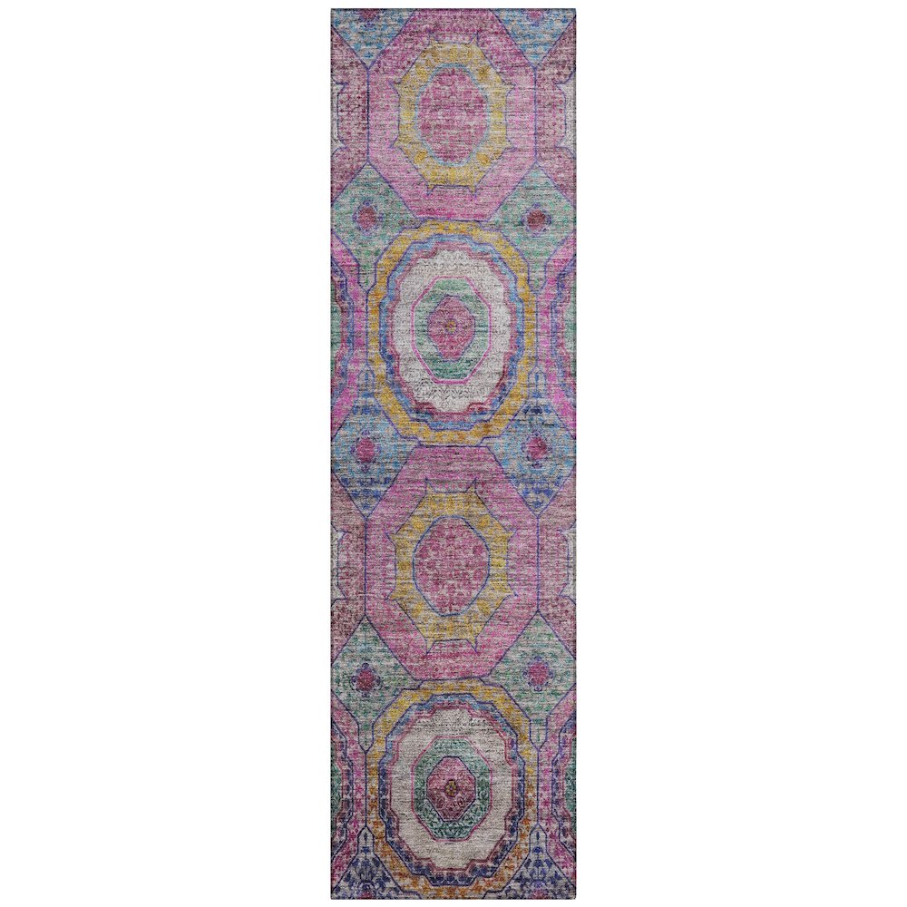 Machine Washable Indoor/Outdoor Chantille ACN2049 Pink 2'3" x 7'6" Runner Rug. Picture 1