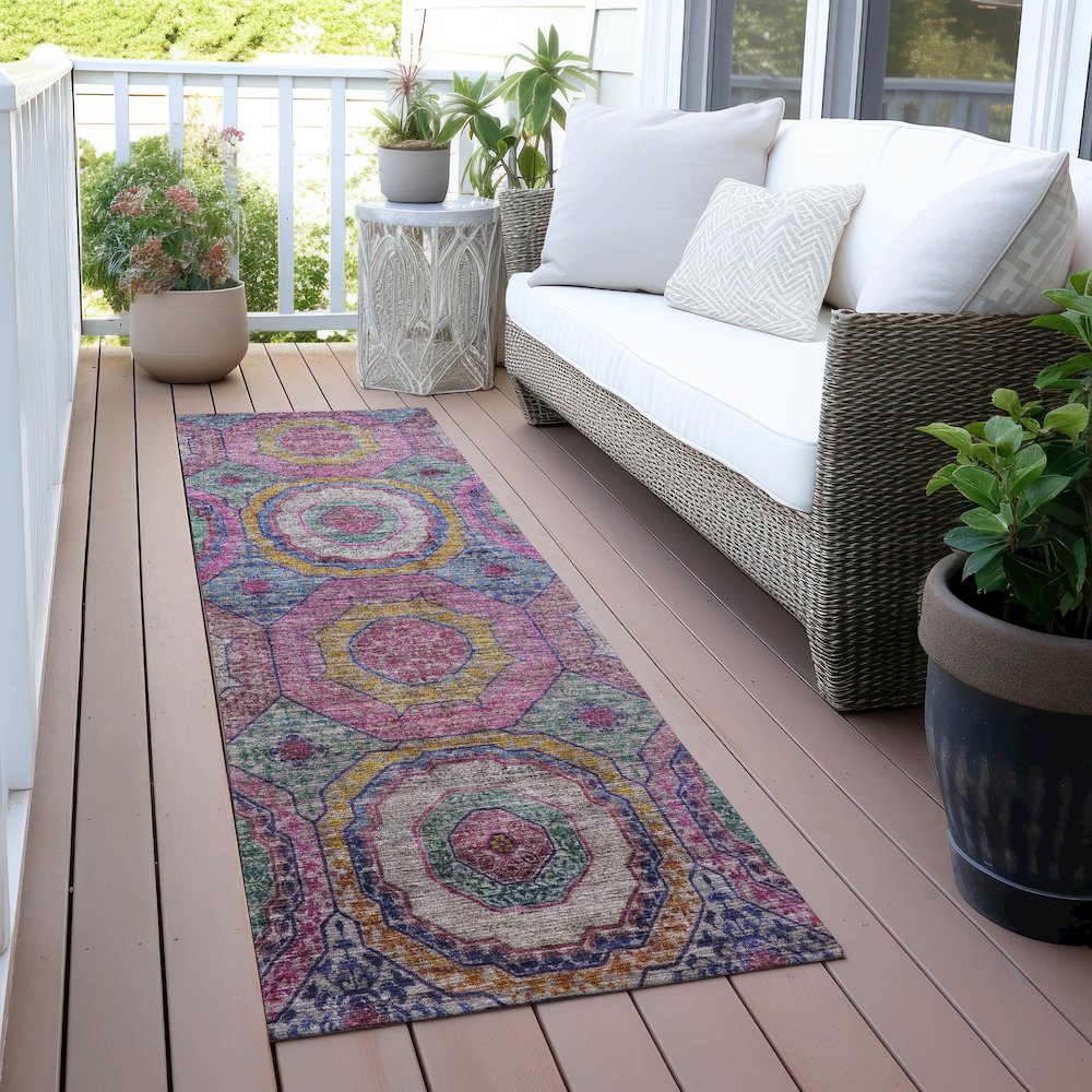 Machine Washable Indoor/Outdoor Chantille ACN2049 Pink 2'3" x 7'6" Runner Rug. Picture 6