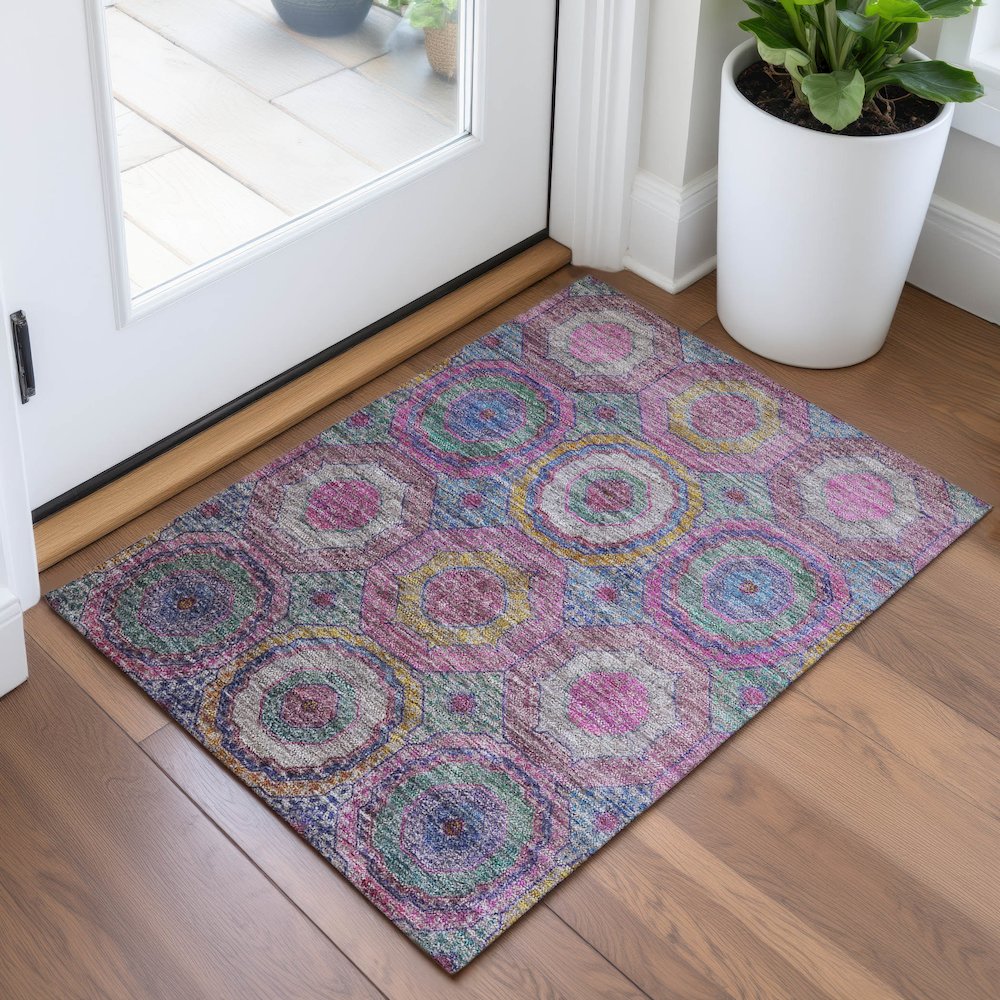 Machine Washable Indoor/Outdoor Chantille ACN2049 Pink 1'8" x 2'6" Rug. Picture 5