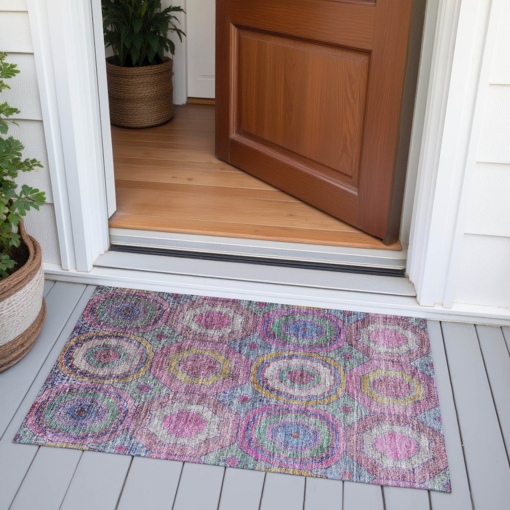 Machine Washable Indoor/Outdoor Chantille ACN2049 Pink 1'8" x 2'6" Rug. Picture 6